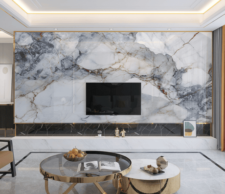White & Black Stone: Marble Wallpaper Murals-ChandeliersDecor.com
