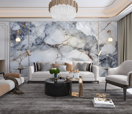 White & Black Stone: Marble Wallpaper Murals-ChandeliersDecor