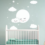 White Smiley Cloud Stars Wall Sticker | Kids Baby Rooms Decorations | Children Wall Art