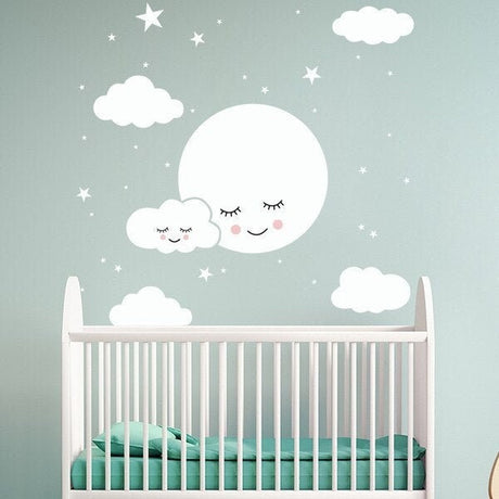 White Smiley Cloud Stars Wall Sticker | Kids Baby Rooms Decorations | Children Wall Art