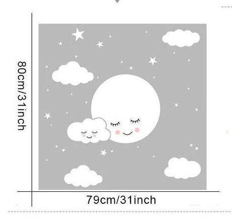 White Smiley Cloud Stars Wall Sticker | Kids Baby Rooms Decorations | Children Wall Art