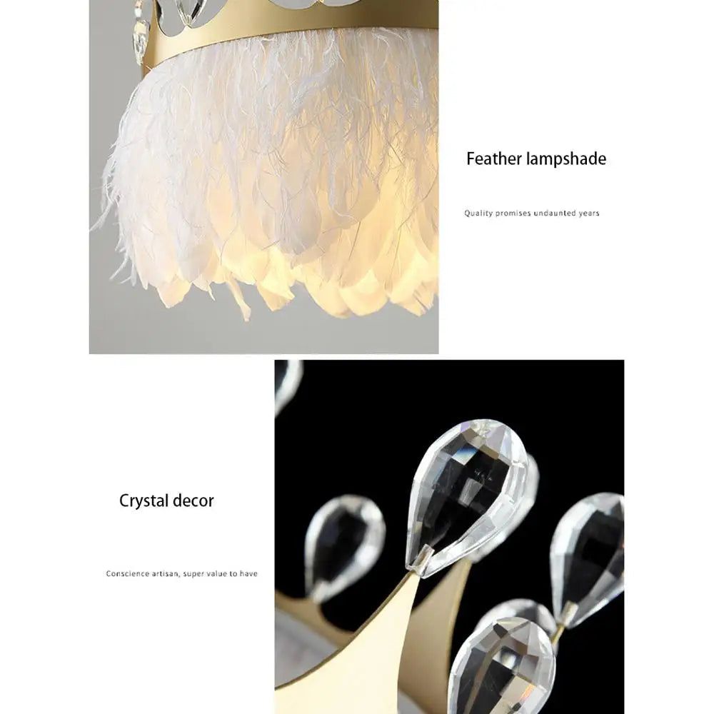 White Feather Crown Crystal Pendant Light - Illuminate Your Space with Ethereal Elegance