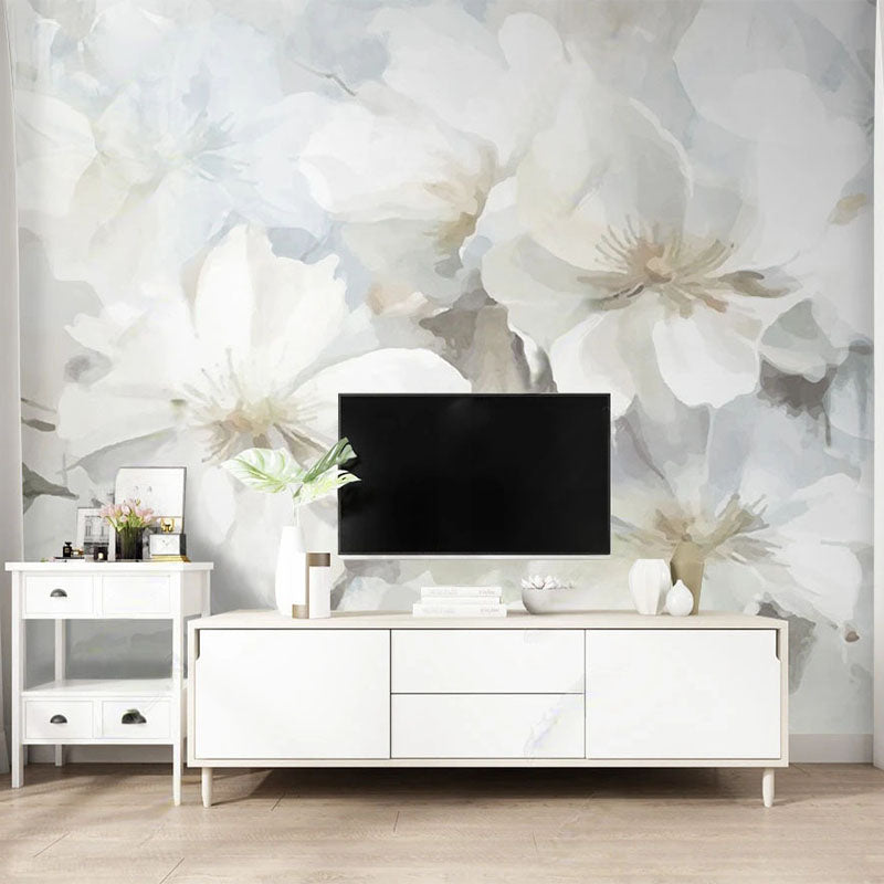 White Floral Wallpaper Murals - Stunning Design-ChandeliersDecor