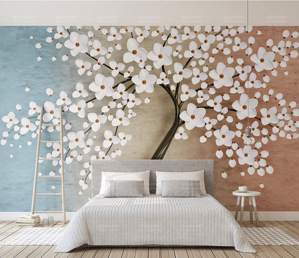 White Flowers Tree Wallpaper Murals: Bringing Elegance-ChandeliersDecor