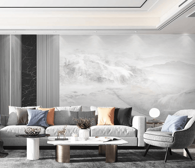White Fog Stone - Marble Wallpaper Murals-ChandeliersDecor.com