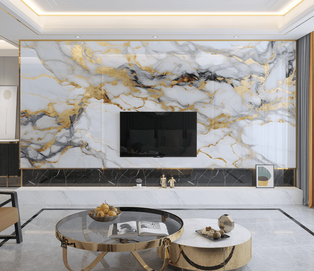 White & Gold Stone - Marble Wallpaper Murals-ChandeliersDecor.com