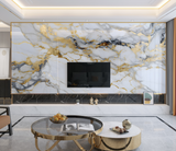 White & Gold Stone - Marble Wallpaper Murals-ChandeliersDecor