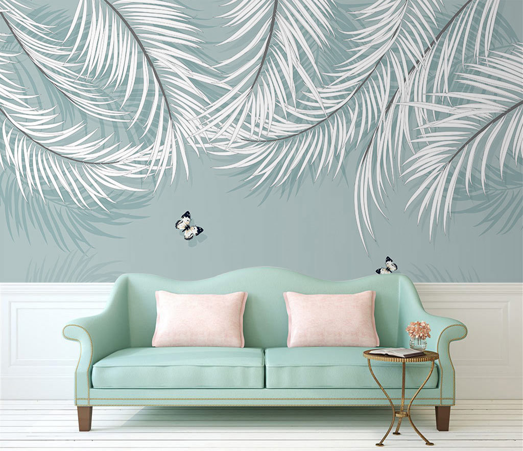 White Leaves Wallpaper Murals: Nature-inspired Wall Decor-ChandeliersDecor