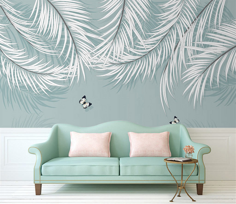 White Leaves Wallpaper Murals: Nature-inspired Wall Decor-ChandeliersDecor