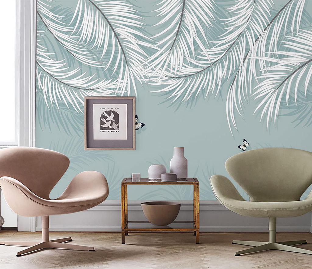 White Leaves Wallpaper Murals: Nature-inspired Wall Decor-ChandeliersDecor