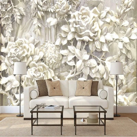 White Rose Flowers Wallpaper for Home Wall Decor-ChandeliersDecor.com