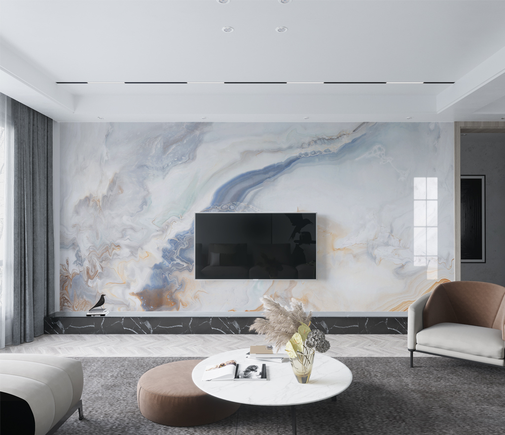 Weißes Meeresstein-Design – Marmor-Tapeten-Wandbilder