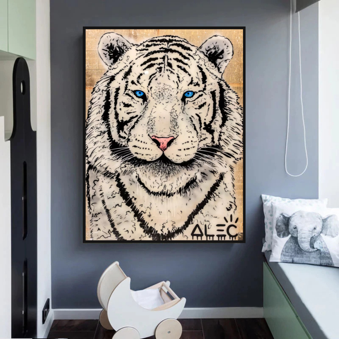 White Tiger Poster: Stunning Art of Majestic White Tigers-ChandeliersDecor