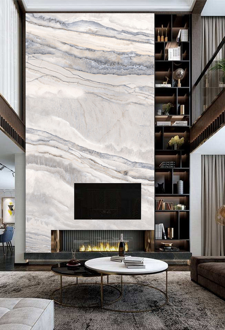 White Waves Stone - Marble Wallpaper Murals-ChandeliersDecor