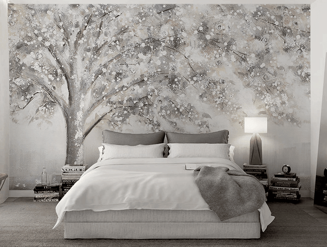 Widespread Tree Grey Theme Wallpaper Murals-ChandeliersDecor.com