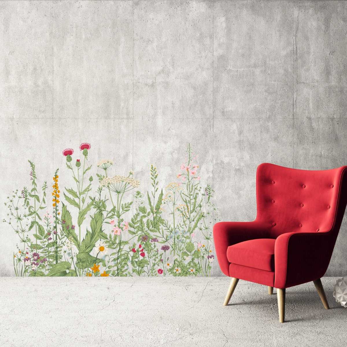 Flower Plant Wall Sticker | Herbal Wildflower Wall Sticker | Natural Scenery Living Room PVC