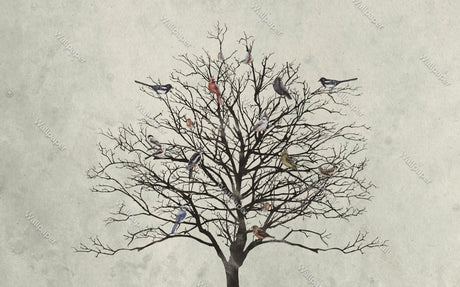 Winter Birds Tree Walllpaper Mural - Enhance Your Space-ChandeliersDecor