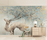 Winter Reindeer Tree Trunks Wallpaper Mural-ChandeliersDecor.com