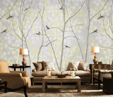 Winter Trees and Birds - Trees Wallpaper Mural-ChandeliersDecor.com