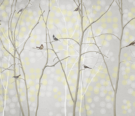 Winter Trees and Birds - Trees Wallpaper Mural-ChandeliersDecor