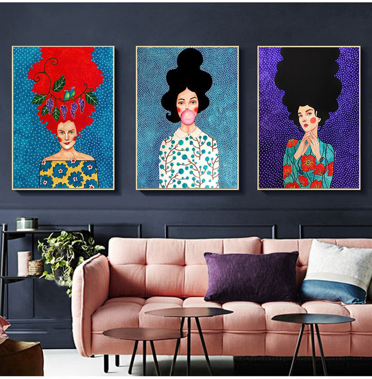 Afro Girl Hair Flower Canvas Wall Art