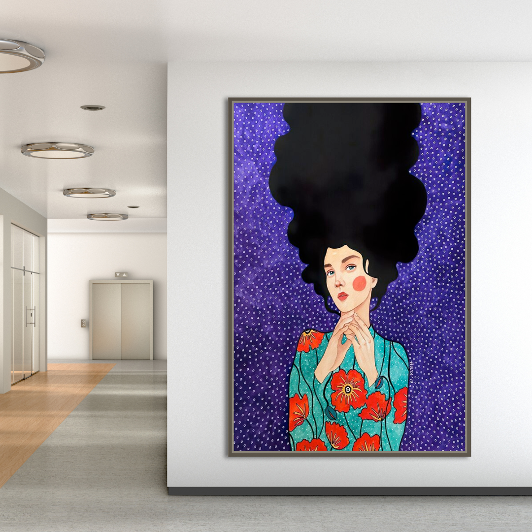 Women Empowerment - Girl Hair Flower Canvas Wall Art-ChandeliersDecor