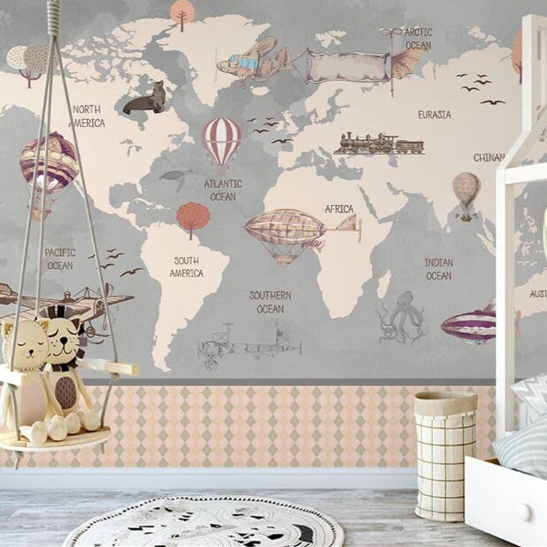 Wonderland Adventure - World Map Murals Wallpaper-ChandeliersDecor