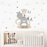 Rabbit Giraffe Stars Animal Wall Sticker with Baby Name