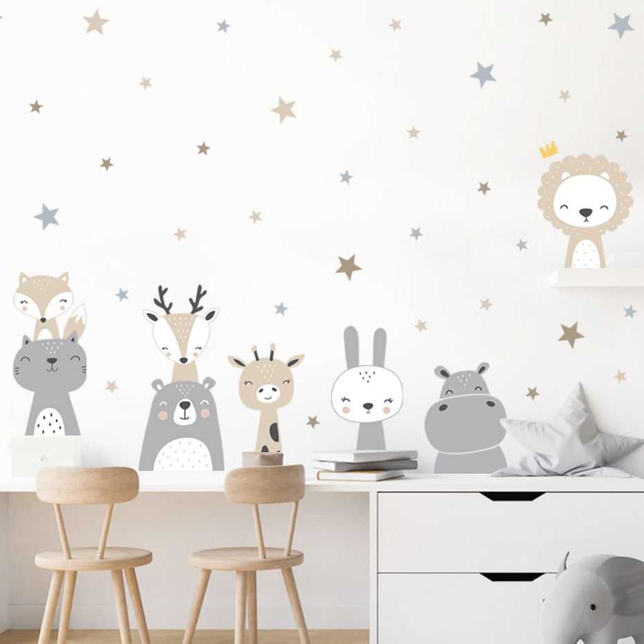 Lion Giraffe Animals Stars in a row Wall Sticker