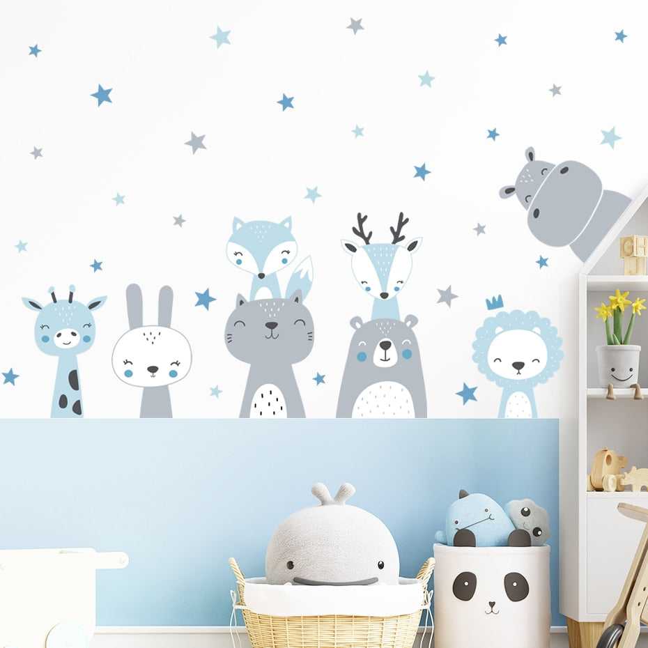 Lion Giraffe Animals Stars in a row Wall Sticker