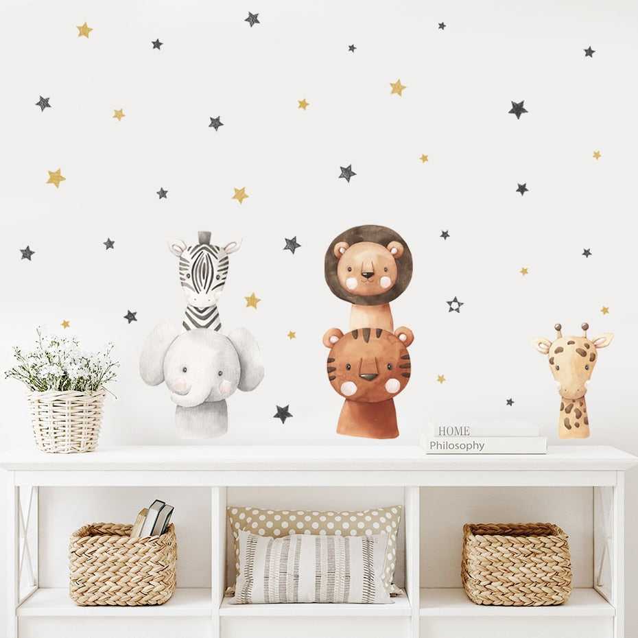 Lion Giraffe Animals Stars in a row Wall Sticker