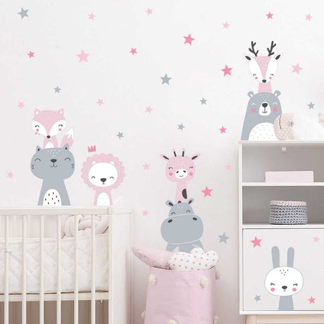 Lion Giraffe Animals Stars in a row Wall Sticker