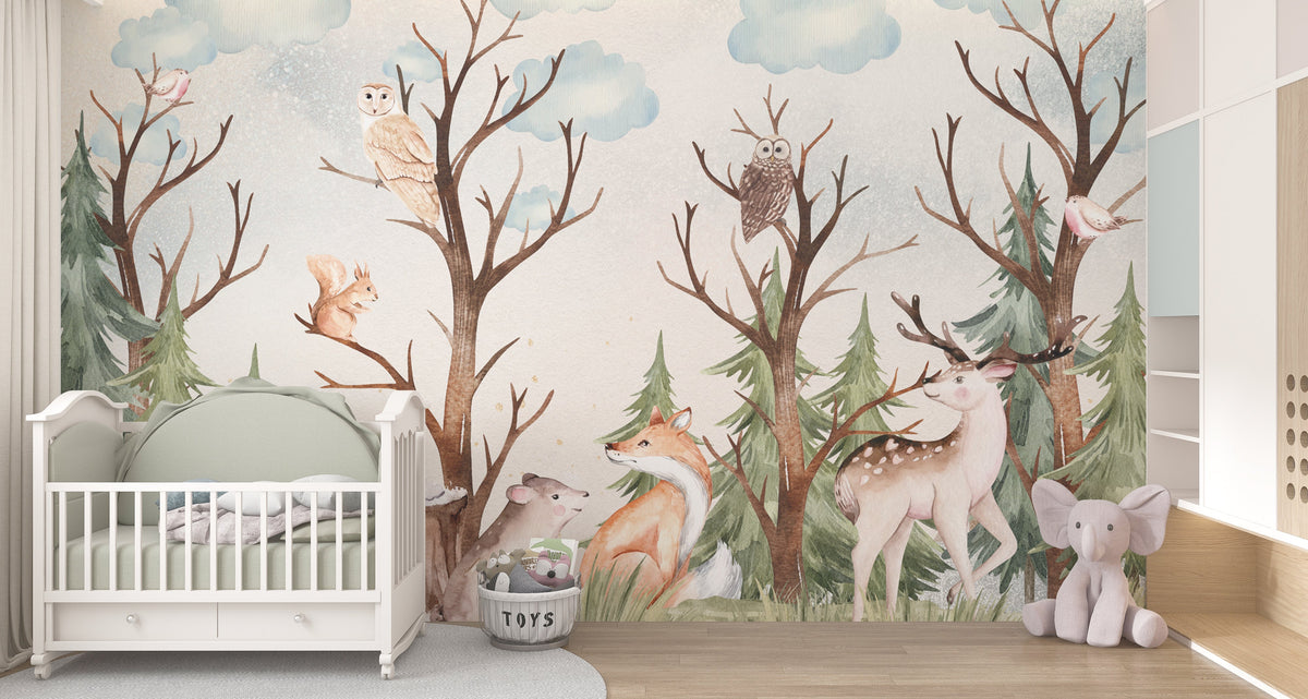Animaux de la Forêt des Bois - Papier Peint Mural pour Chambre d'Enfant