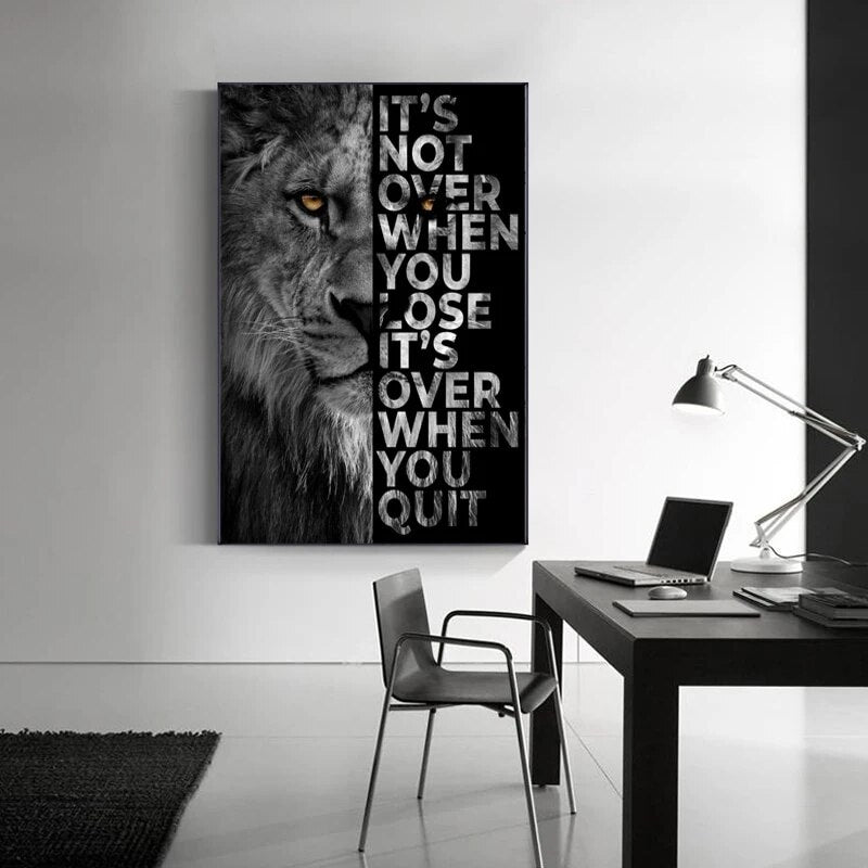 Words Never Quit Poster: Lions Canvas Wall Art-ChandeliersDecor