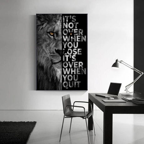 Words Never Quit Poster: Lions Canvas Wall Art-ChandeliersDecor