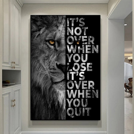 Words Never Quit Poster: Lions Canvas Wall Art-ChandeliersDecor