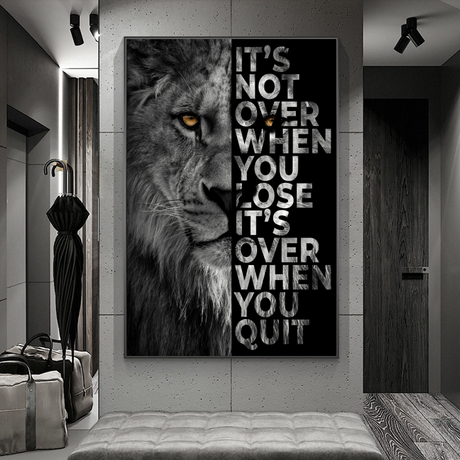 Words Never Quit Poster: Lions Canvas Wall Art-ChandeliersDecor