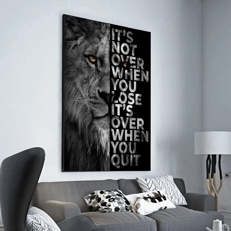 Words Never Quit Poster: Lions Canvas Wall Art-ChandeliersDecor