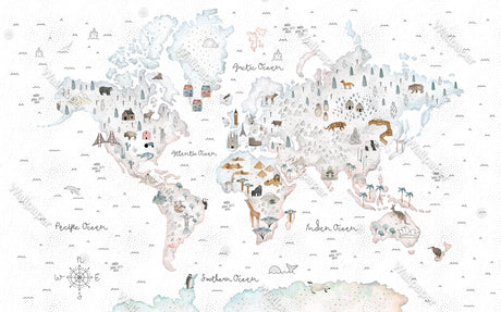 World Map White Theme - Kids Room Wallpaper Mural-ChandeliersDecor