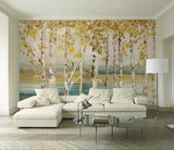 Yellow Tree Trunks Wallpaper Murals-ChandeliersDecor