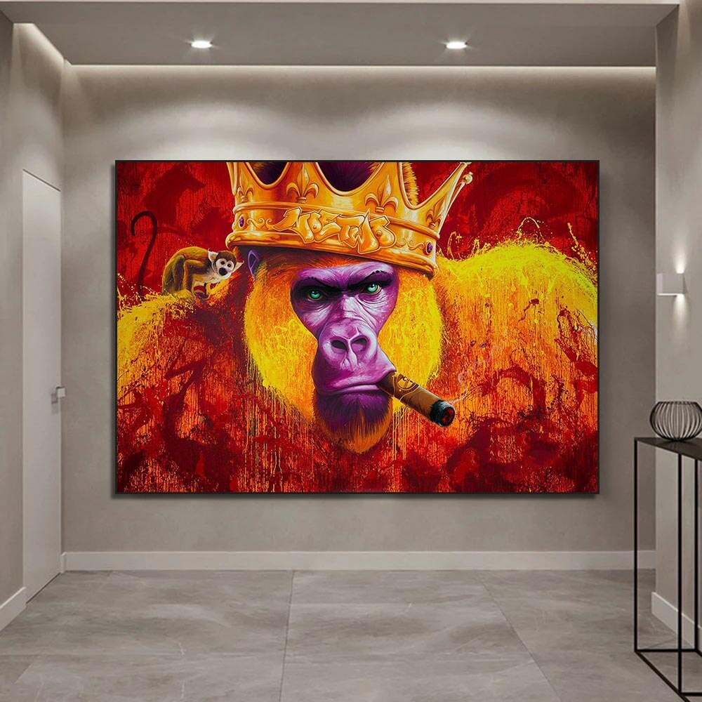 Gorilla King Crowned Canvas Wall Art-ChandeliersDecor