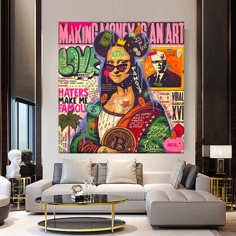 Graffiti Wall Art Lovers Kiss Canvas Wall Art